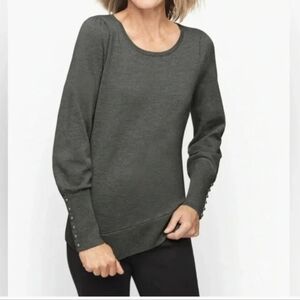 TALBOTS Metallic Puff Sleeve Merino Wool Blend Silver Glitter Sweater Medium